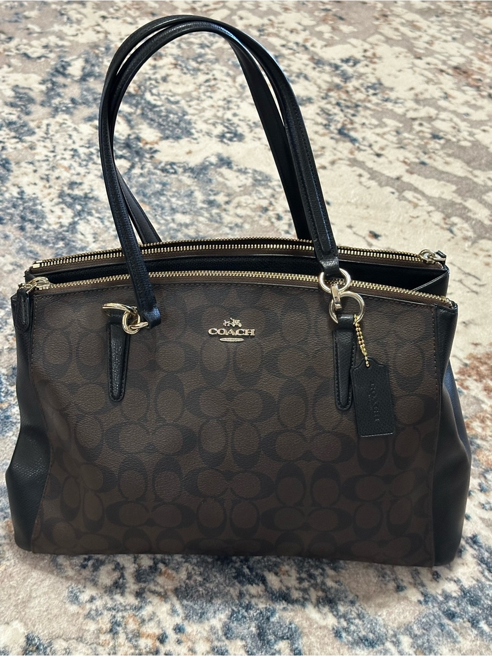 Coach Signature Tote with Double Zip Top